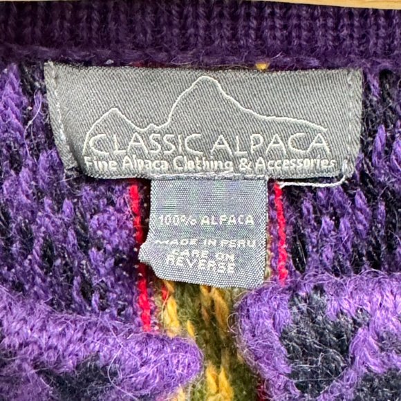 Classic Alpaca Knit Cardigan 100% Alpaca Size X-Large Bright Colored Hook Front - Picture 4 of 5